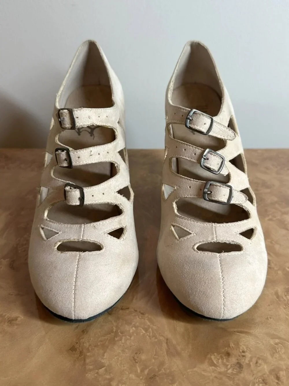 Aris Allen 1940s Style 451-CR Cream Velvet 3 Buckle Swing Dance Shoes 10